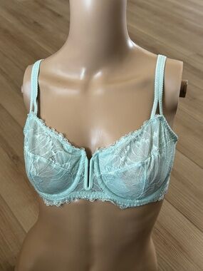 Auden Unlined Lace Underwire Bra 34D Mint Green Balconette Sheer